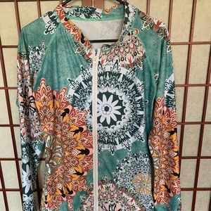 Boho Mandala Pattern, Blue Colorful Thin Zip Up Jacket, XXL